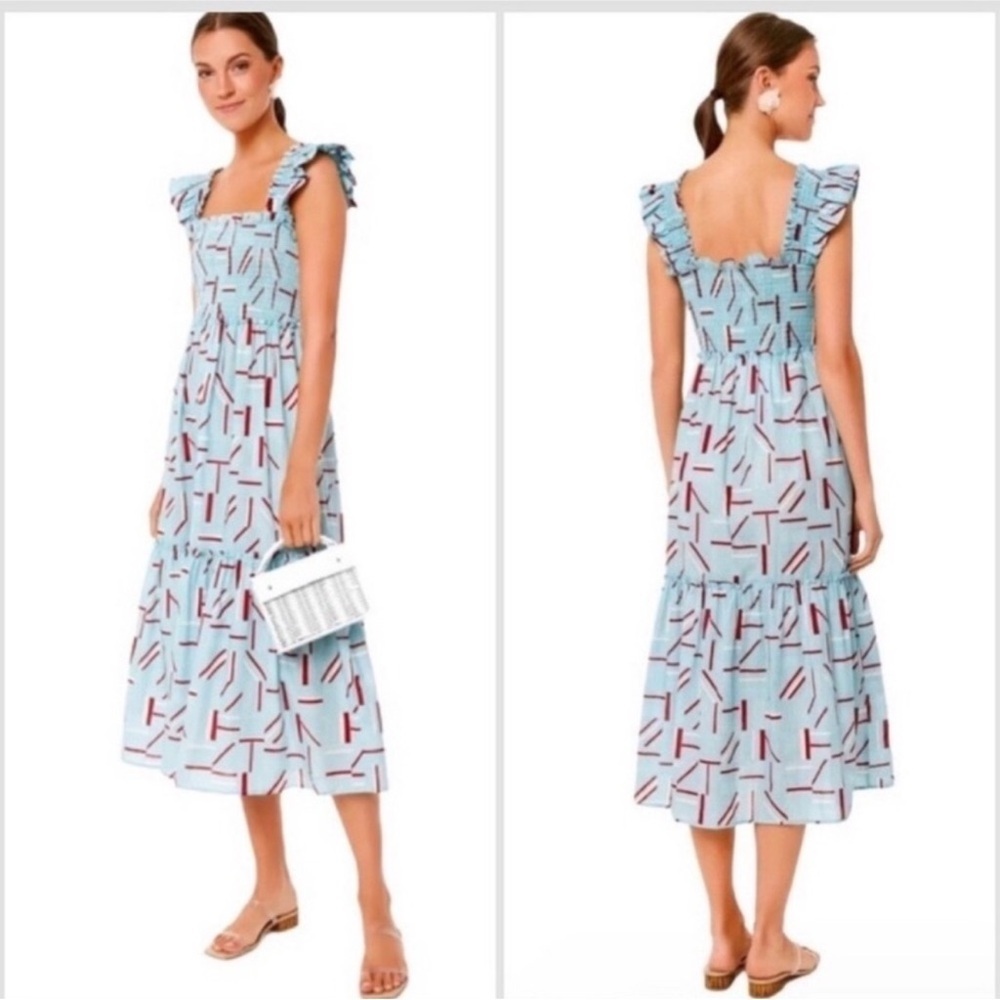 Tuckernuck - Rory Smocked Flutter Sleeve Dress - Blue/Red - Size L